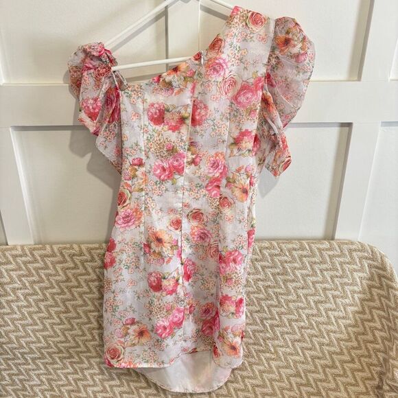 PrettyLittleThing One Shoulder Draped Chiffon Bodycon Dress Pink Floral Sz 6NWT - Picture 10 of 12